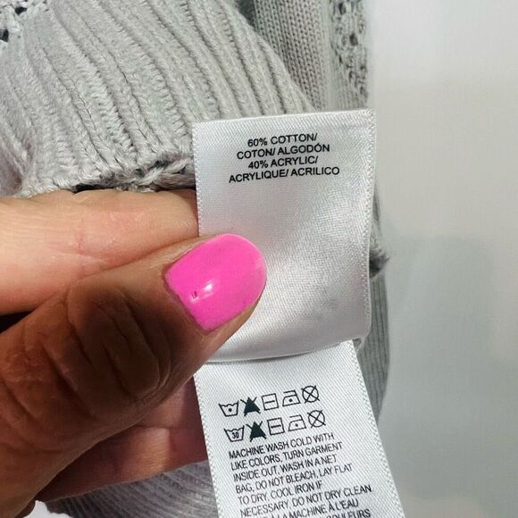 Lucky Brand Gray Open Stitch Sweater Sz Large - Picture 6 of 8